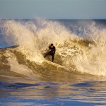 “It's been a pretty fun run of swell,” said Outer Banks photographer Jon Carter. “Sunday the waves really turned on right before dark and it was really warm, hitting 70 degrees. On Monday, it was still fun but it only hit 40 degrees. Crazy weather! Which didn't slow Max Lingg down one bit.” Photo: Jon Carter