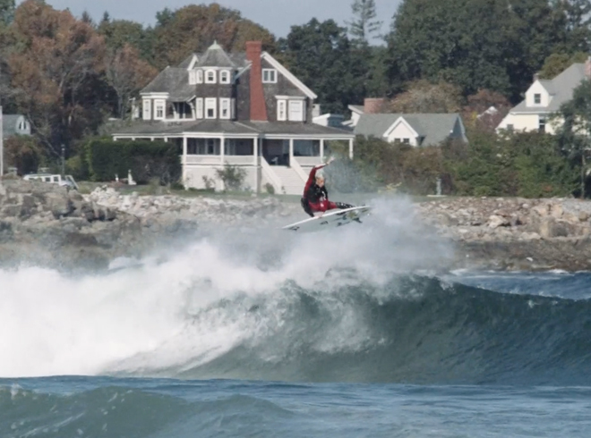 Balaram Stack bones a few big airs during swell from Hurricane Joaquin at a wedgy New England left in this quick clip from Joe Carter.