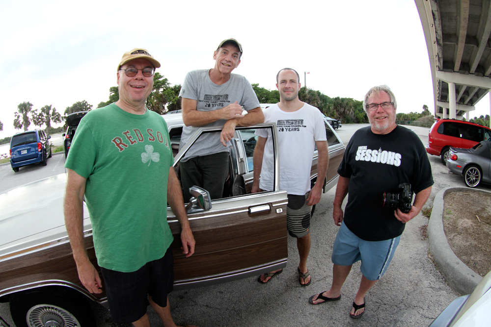 Joe (left) with lifelong friends Dick “Mez” Meseroll (second from left) and Mickey McCarthy (far right), along with East Coast protege Donald Cresitello (second from right). Photo: Dugan
