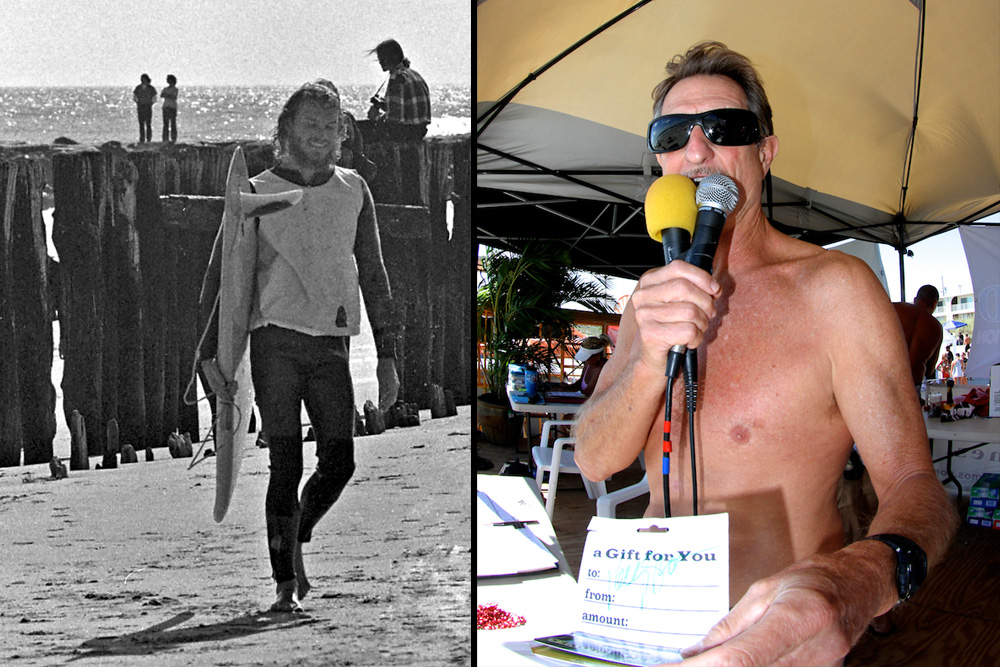 40-year-plus ripper, retailer, and New Jersey repping force Vince “Peanuts” Troniec (left) is nominated in the Pioneers category with Hunter “The Mouth From The South” Joslin (right) also on the ballot for his notorious contest MC skills, full tilt goofyfooted prowess (he proclaims “he who gets the most waves is having the most fun”), and for his Indo Board Balance Trainer juggernaut. Left photo: Courtesy Troniec; Right photo: Dugan