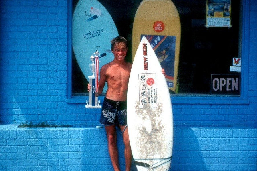 Mickey helped to cultivate the careers of many Outer Banks standouts, stretching all the way back to guys like Pat McManus, seen here with his ESA trophy circa 1985. Photo: Mickey McCarthy