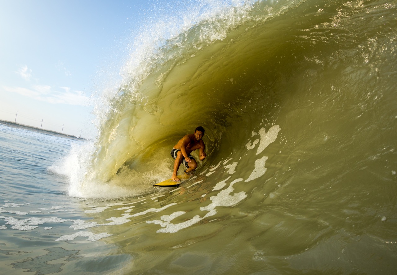 Seems like forever and a day about now when it was the “trunking it” season all along the east coast but it’s a pretty sure bet here that Justin Quintal would gladly don full winter wetsuit battle regalia if he could plug himself into Outer Banks keg’s like this during the Mean Season.